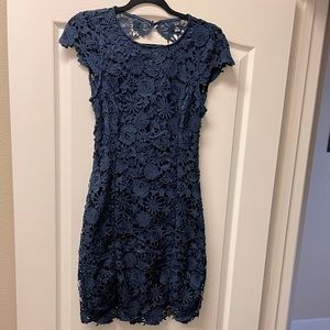 Lulu’s “romance language” lace backless dress